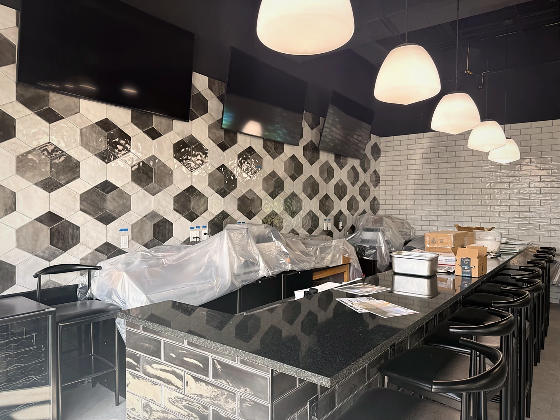 Hex-tile bar feature wall — College Park